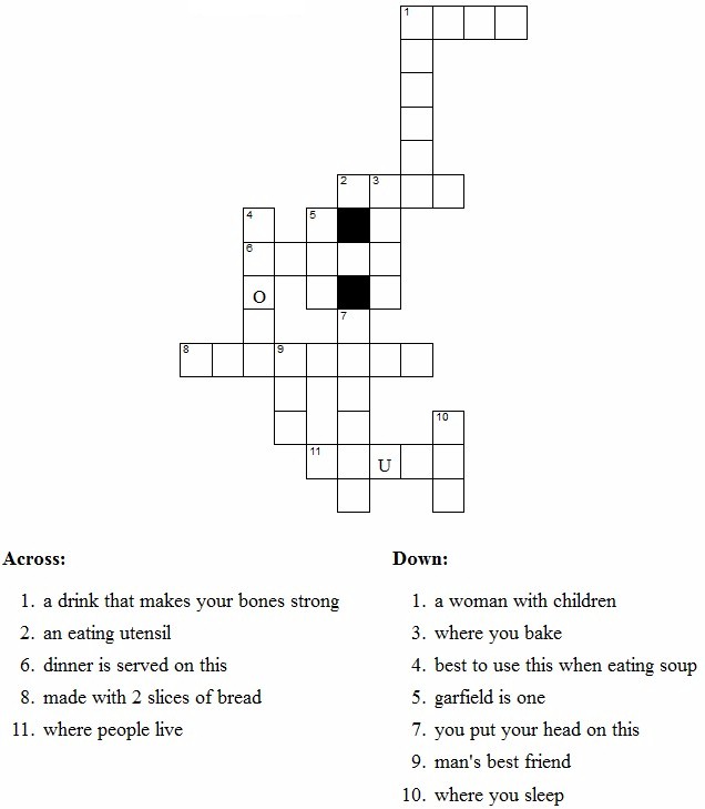 Things in the House Crossword Puzzle