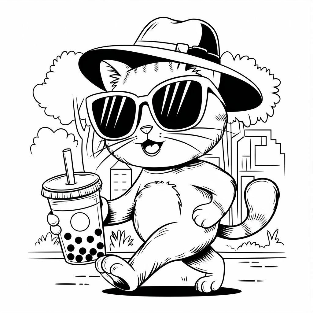 Boba_Cat_Enjoying_a_Walk_with_A_Boba_Drink_in_Her_Paw