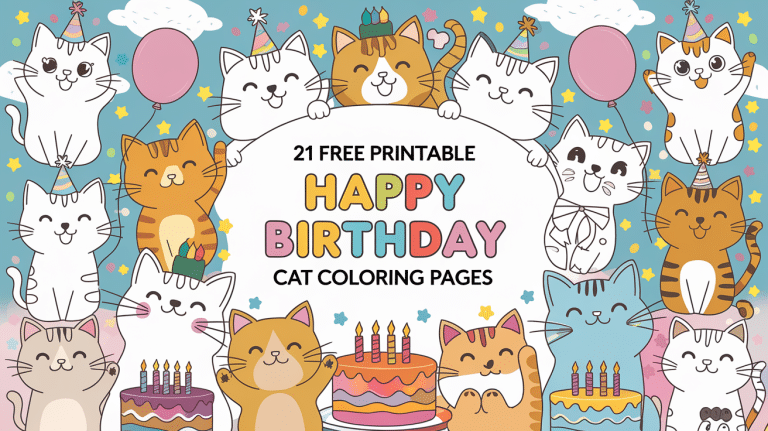 21 Free Printable Happy Birthday Cat Coloring Page - KidPrintables