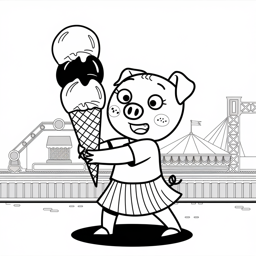 Peppa Pig Holding a Triple-Scoop Cone
