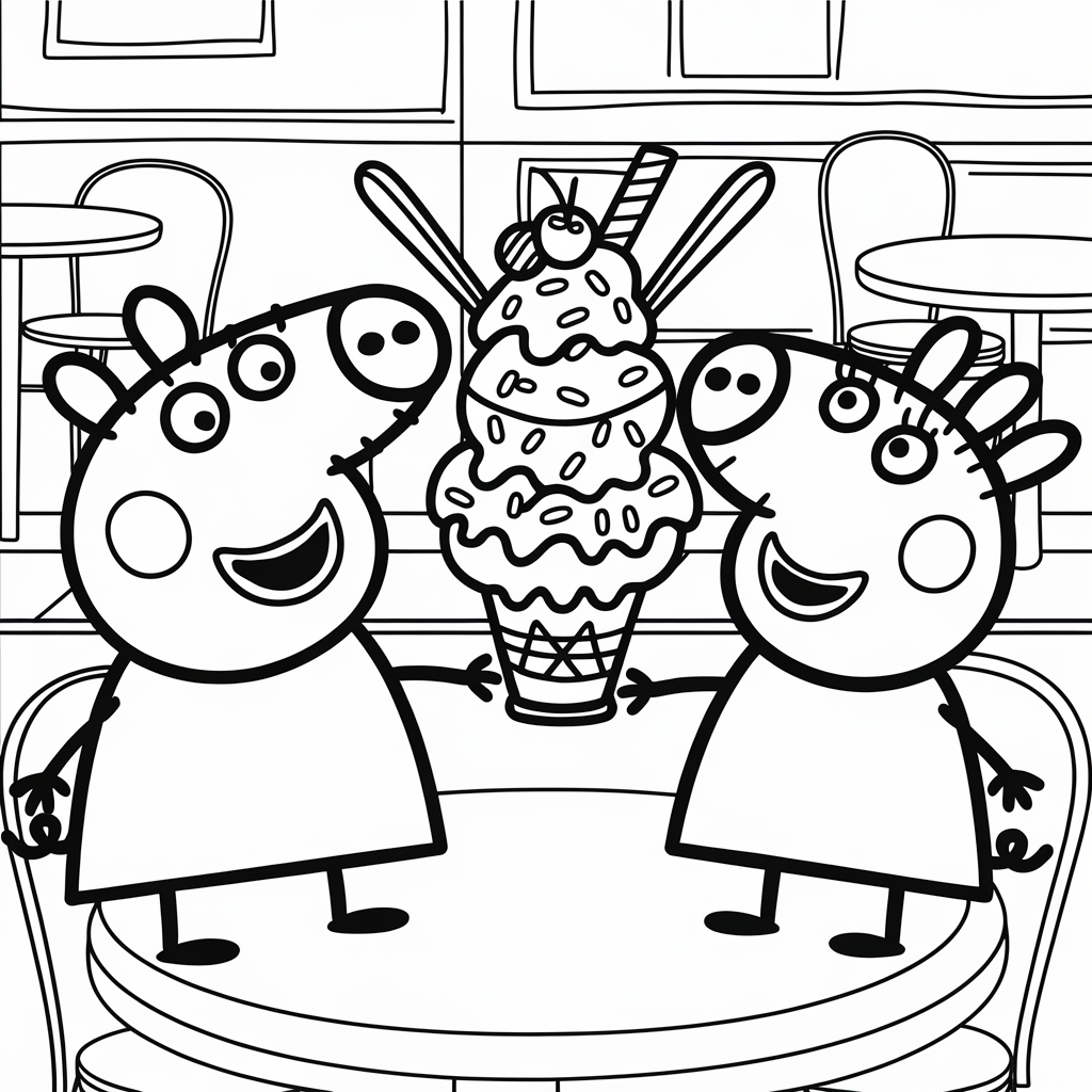 Peppa and Suzy Sheep Sharing Ice Cream
