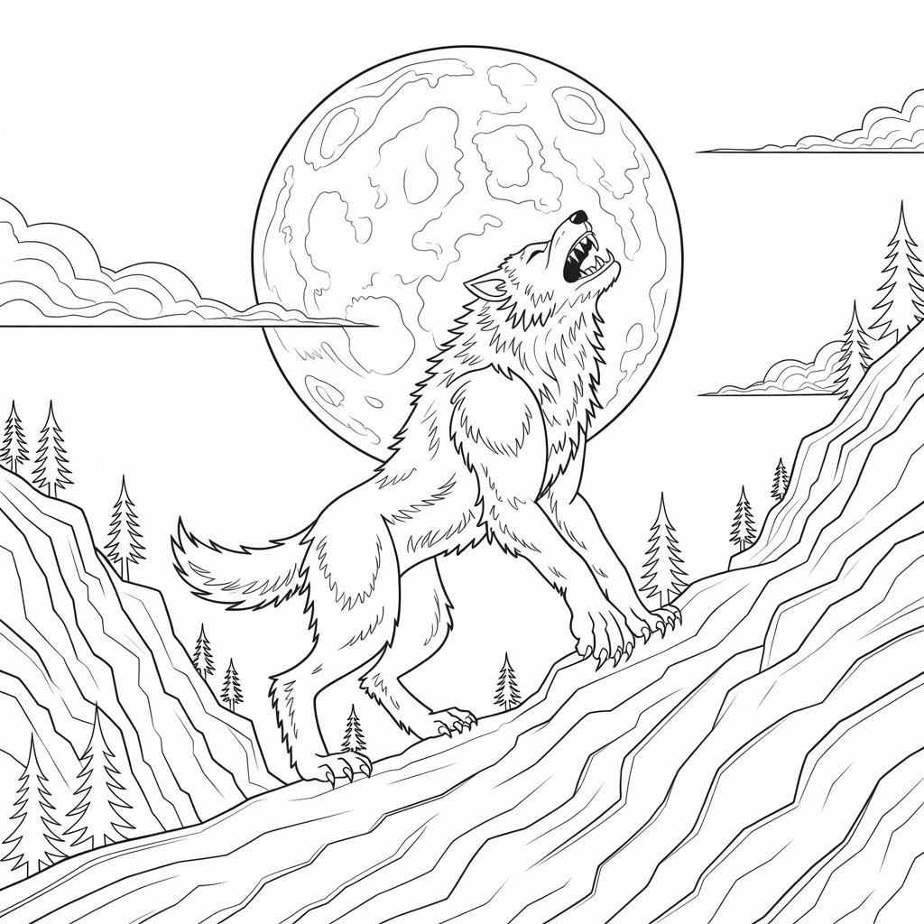 Werewolf Howling Under a Blood Moon
