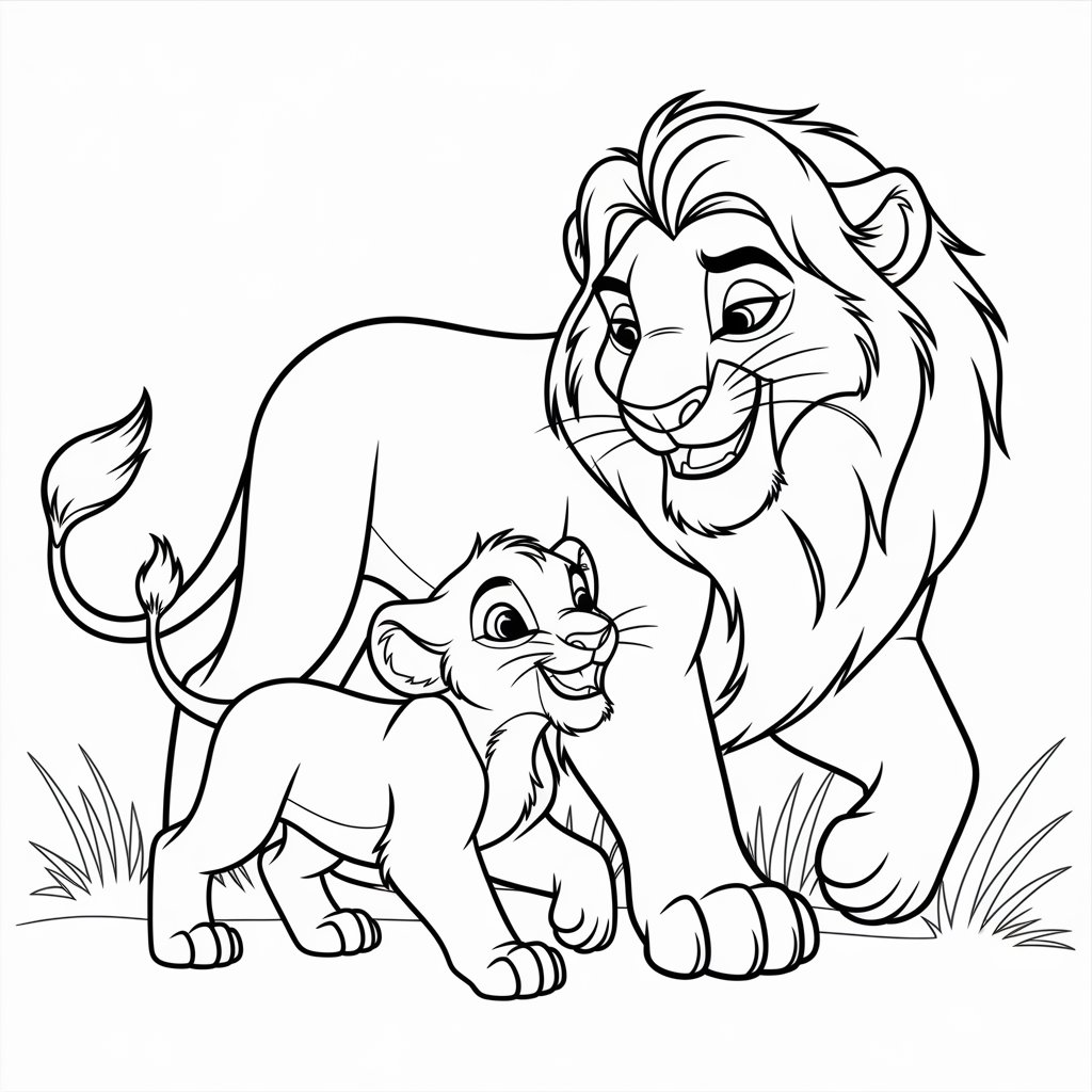 Young Mufasa with a Playful Simba
