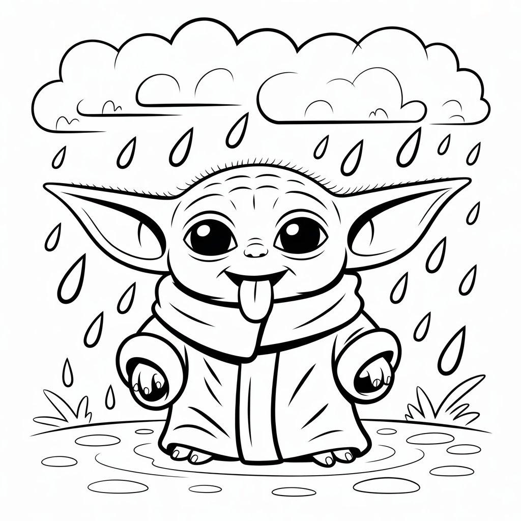 Baby Yoda Catching Raindrops on His Tongue