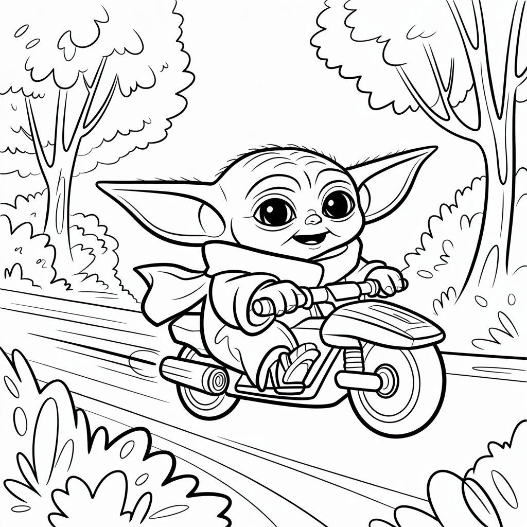 Baby Yoda Riding a Speeder Bike