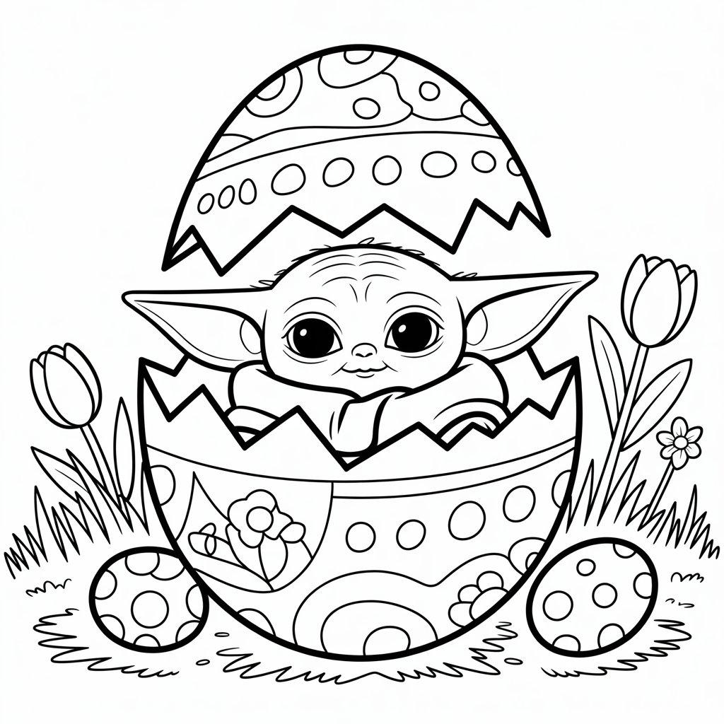 Baby Yoda in an Easter Egg Shell