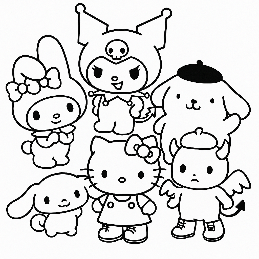 Kuromi__Friends_Group_Coloring_Page