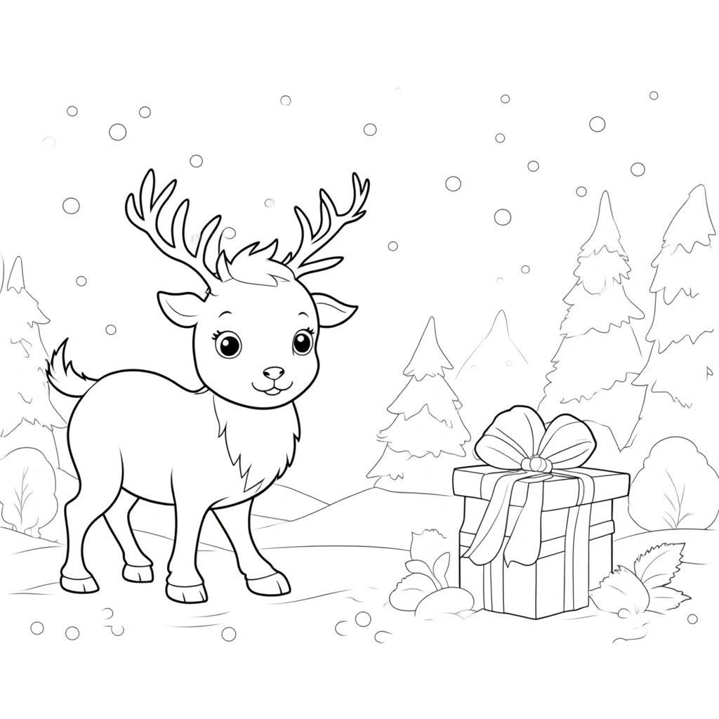  Rudolph Standing Beside a Gift in a Magical Winter Scene