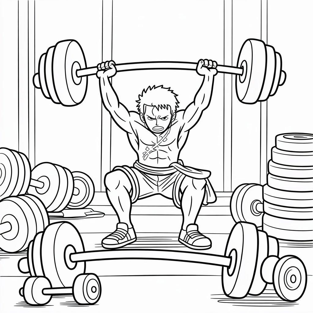 Zoro_Training_with_Dumbbells_and_Weights
