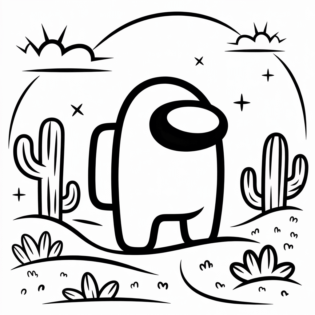 among us character in a desert