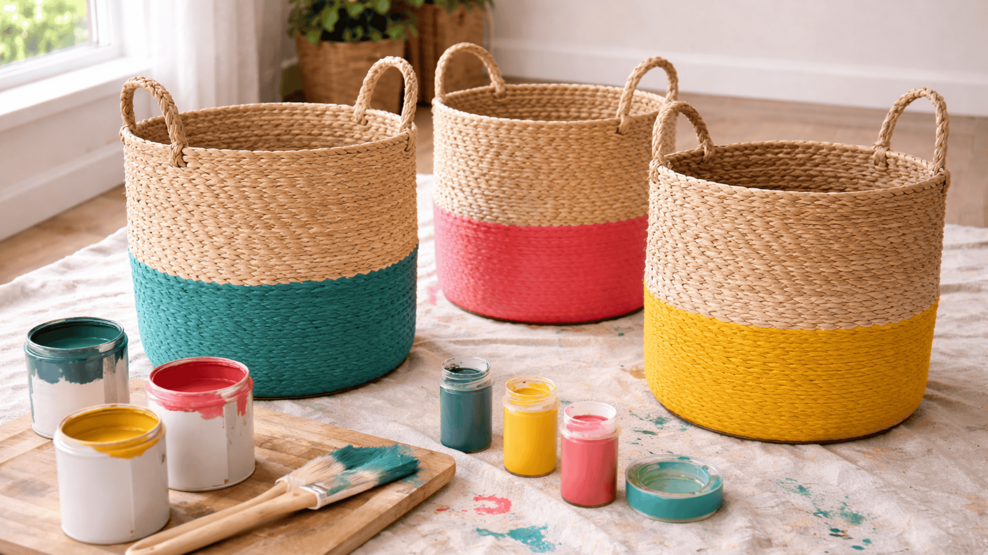 dip dyed painted baskets