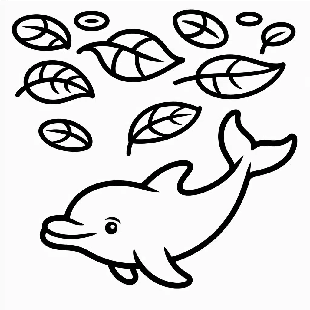 dolphin passing beneath floating leaves