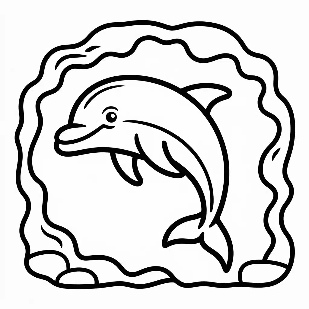 dolphin passing through an underwater cave opening