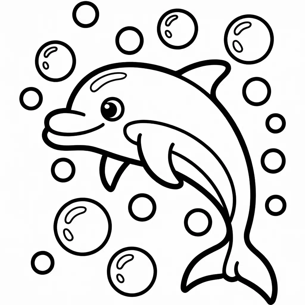 dolphin surrounded by floating bubbles only