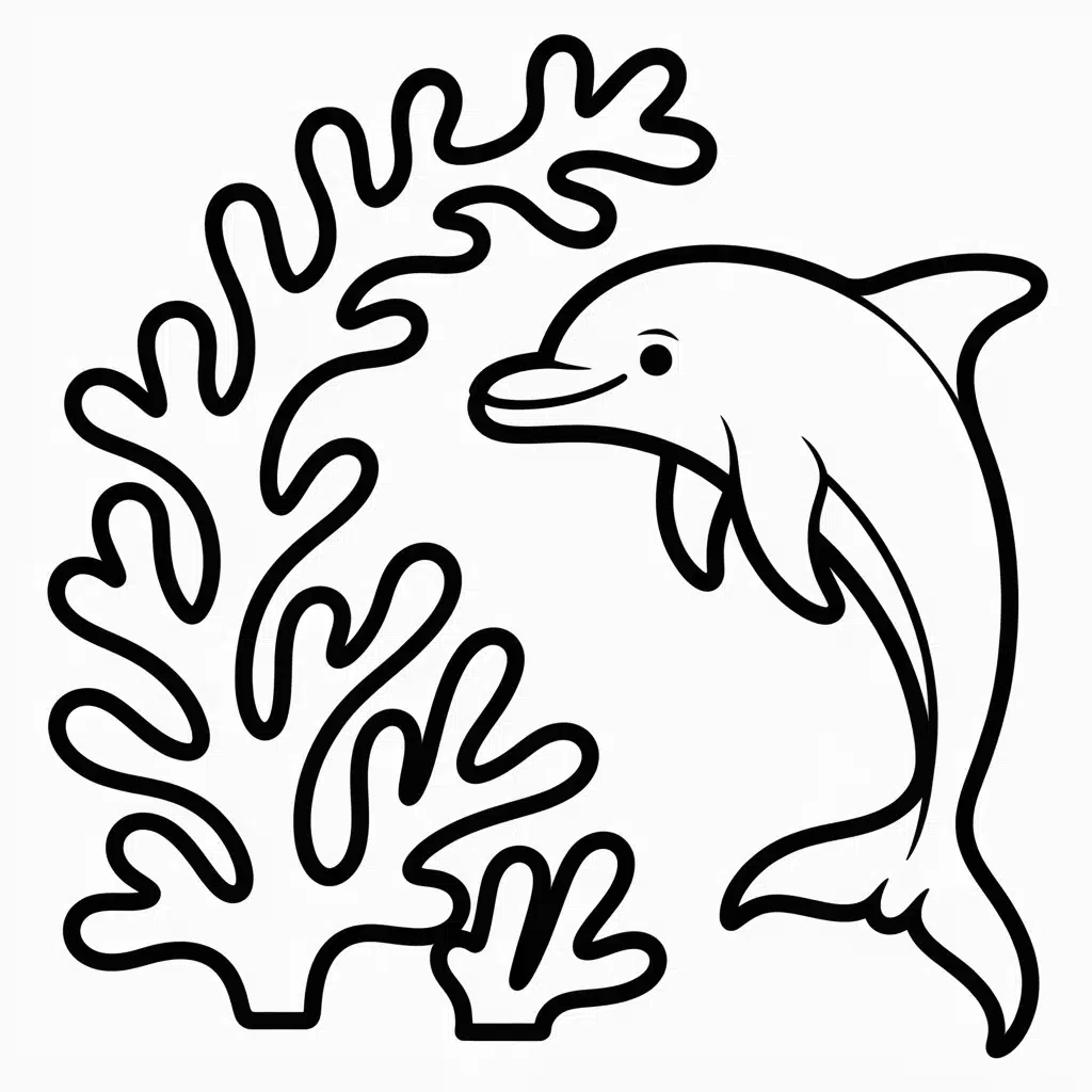 dolphin swimming beside a coral arch