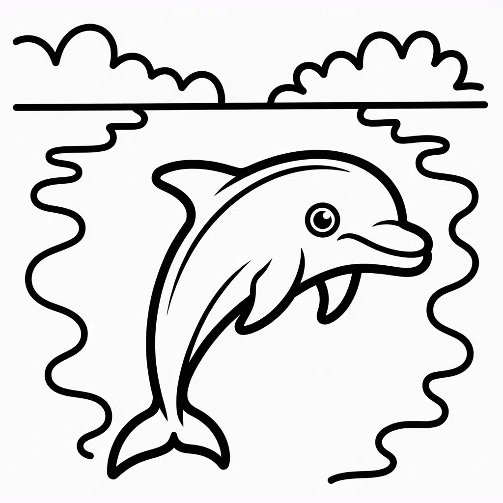 dolphin swimming through a wide ocean channel