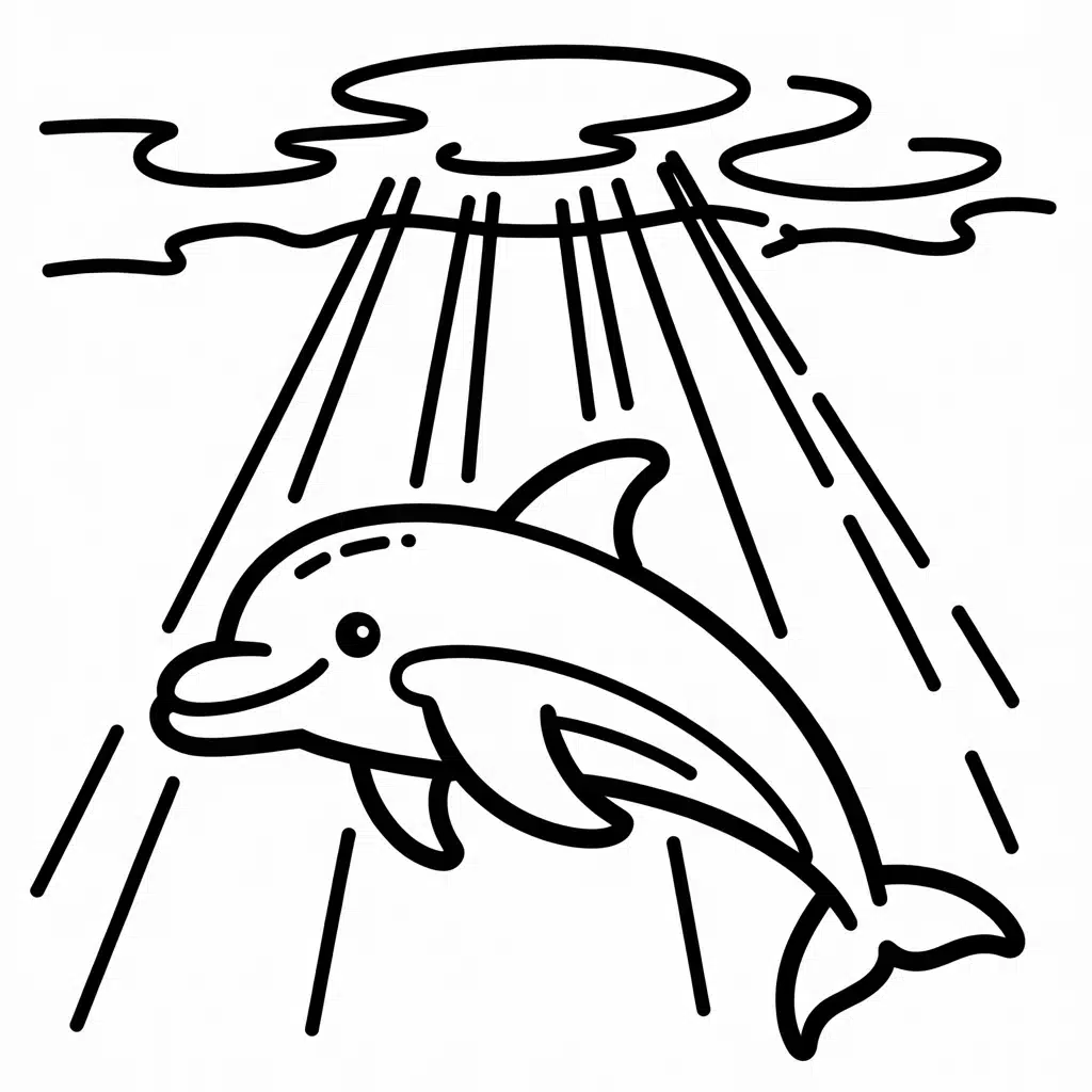 dolphin swimming through light rays underwater