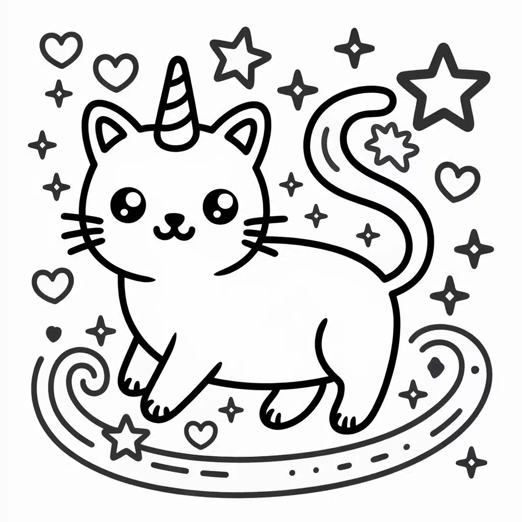 kawaii magical unicorn cat with stars