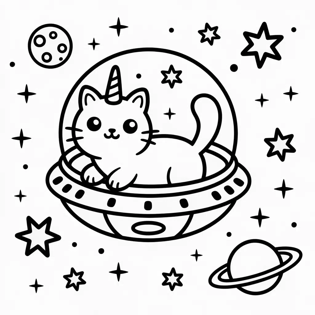 kawaii unicorn cat in outer space