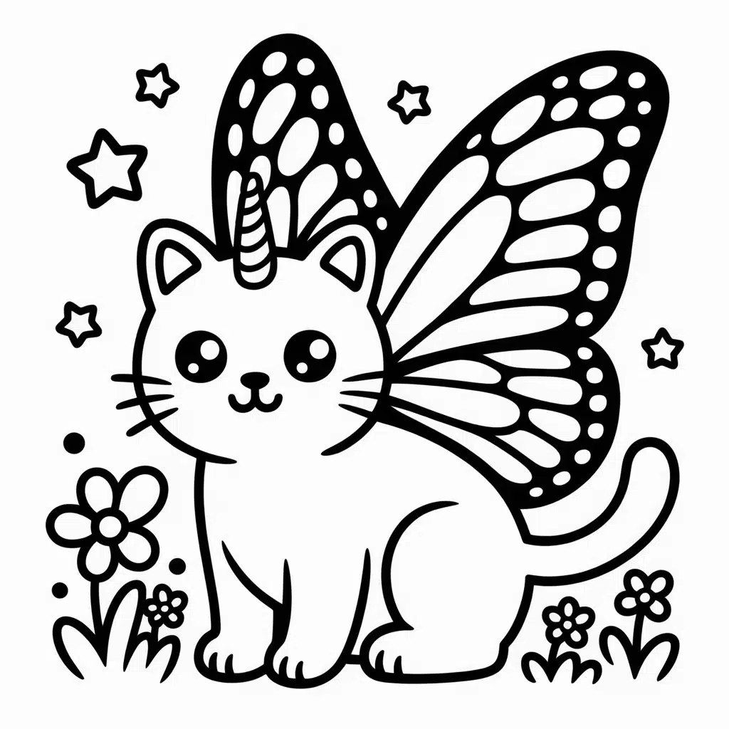 kawaii unicorn cat with butterfly wings