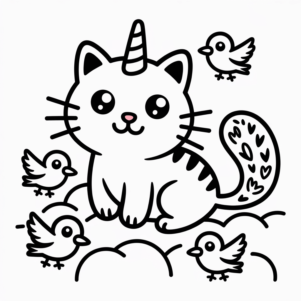 kittycorn and little bird friends