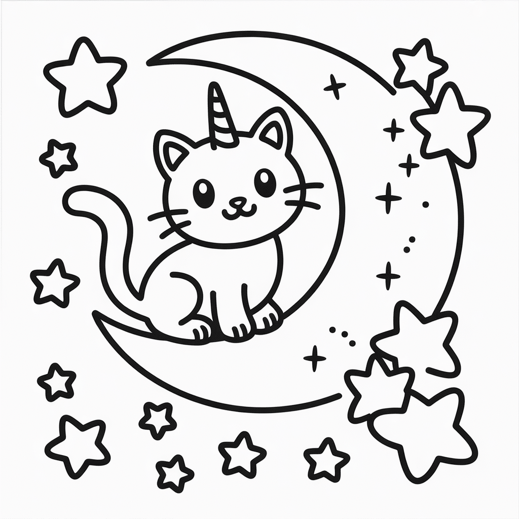kittycorn and stars sky scene