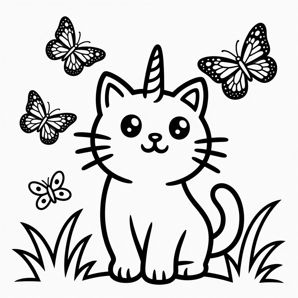 kittycorn facing butterflies