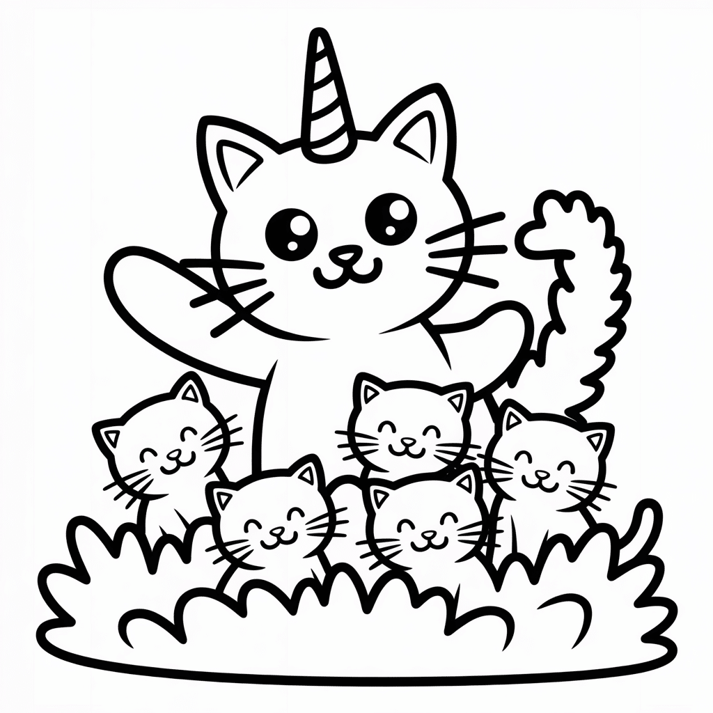 kittycorn hanging out with kittens