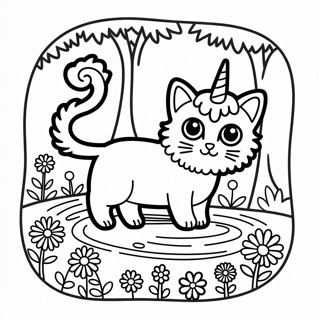 kittycorn on a magical path of flowerss