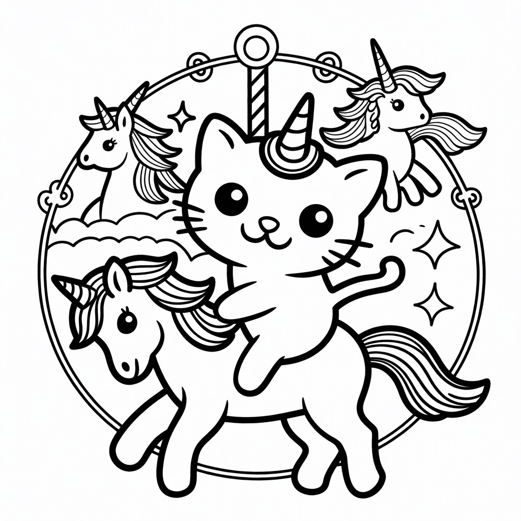 kittycorn on a unicorn carousel