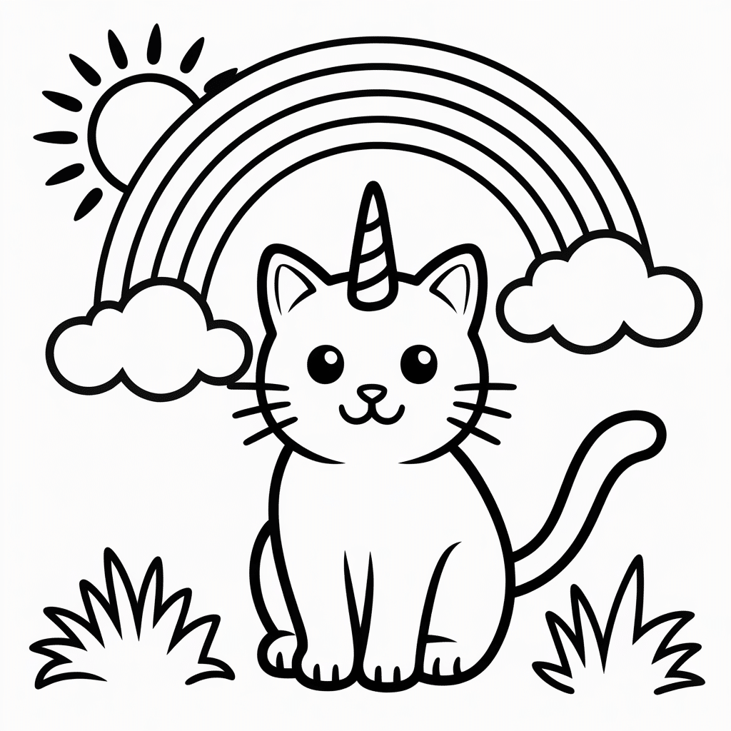 kittycorn under a big rainbow