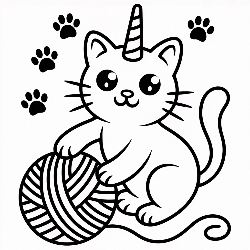 kittycorn with ball of yarn