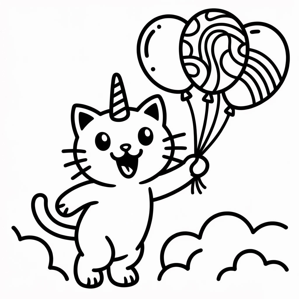 kittycorn with rainbow balloons