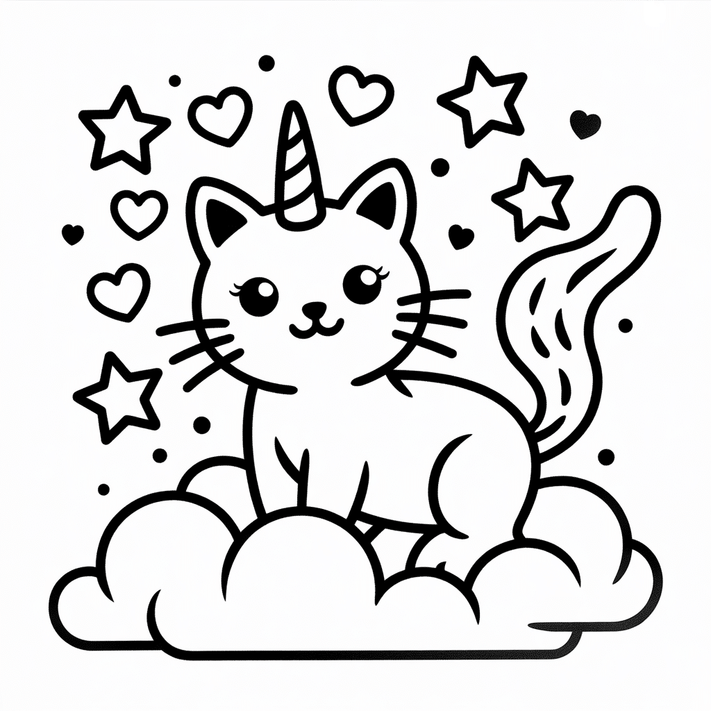 kittycorn with stars and hearts