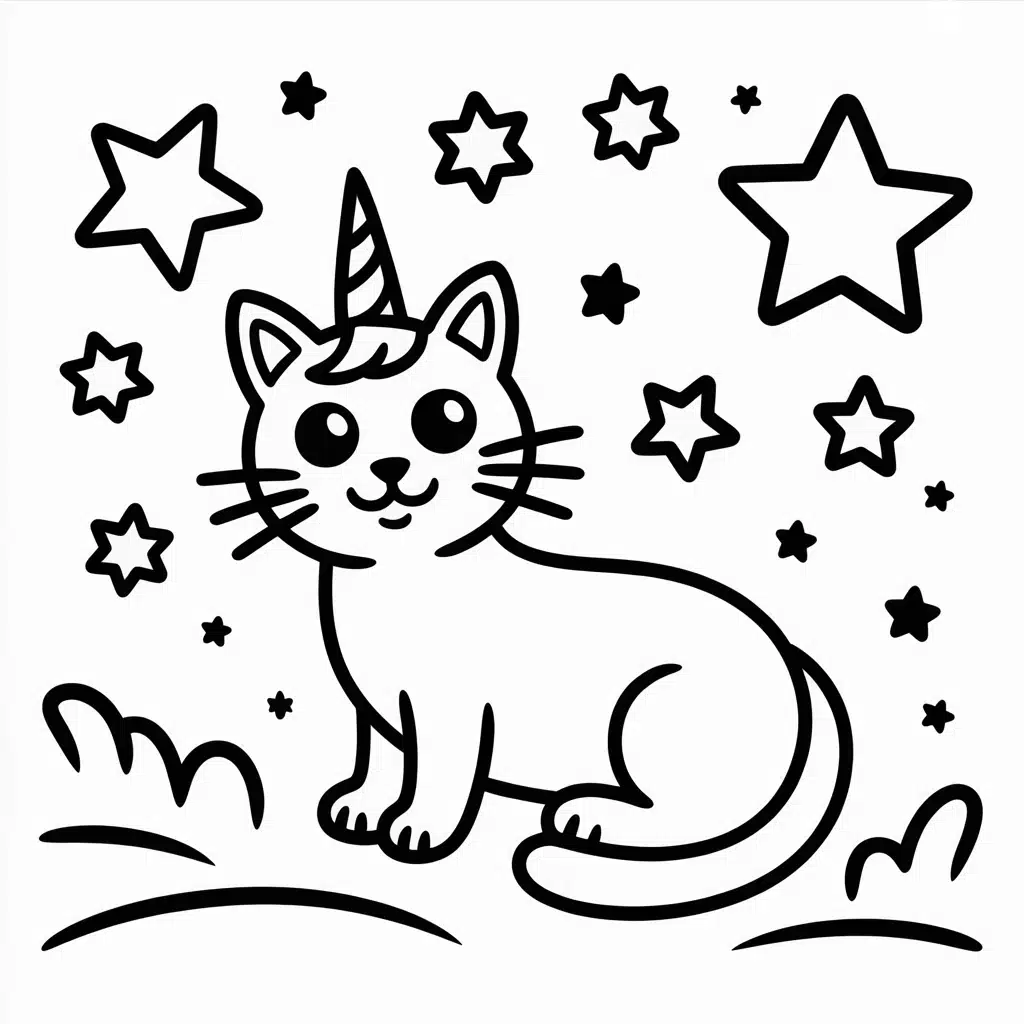 magical unicorn cat with stars