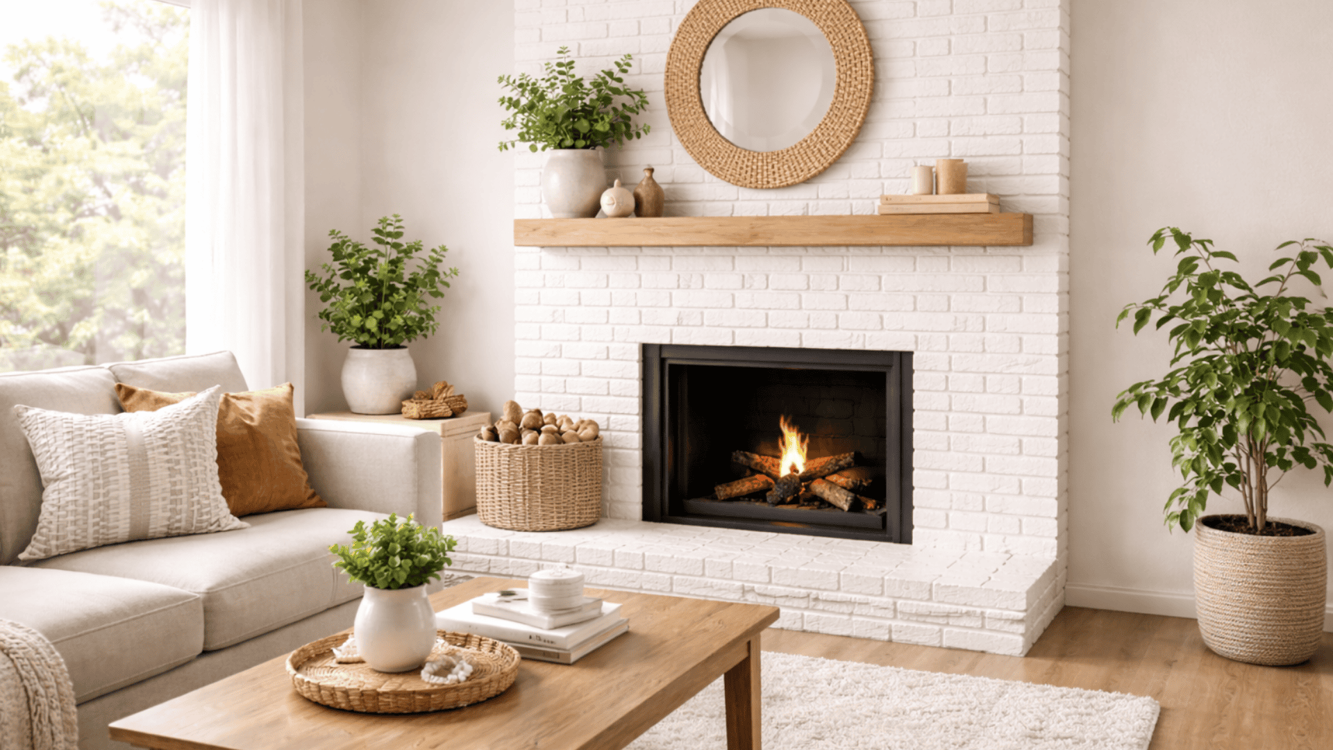 painted brick fireplace