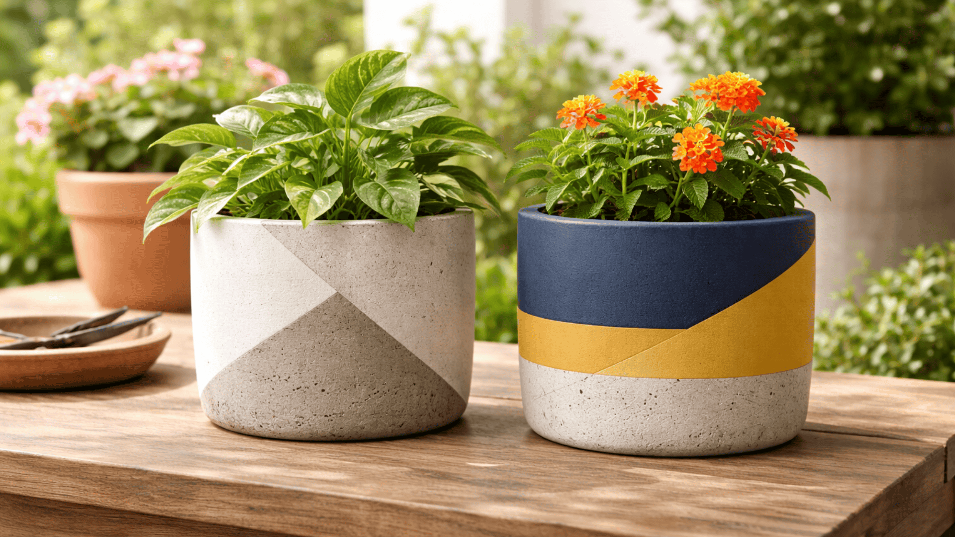 painted concrete planters