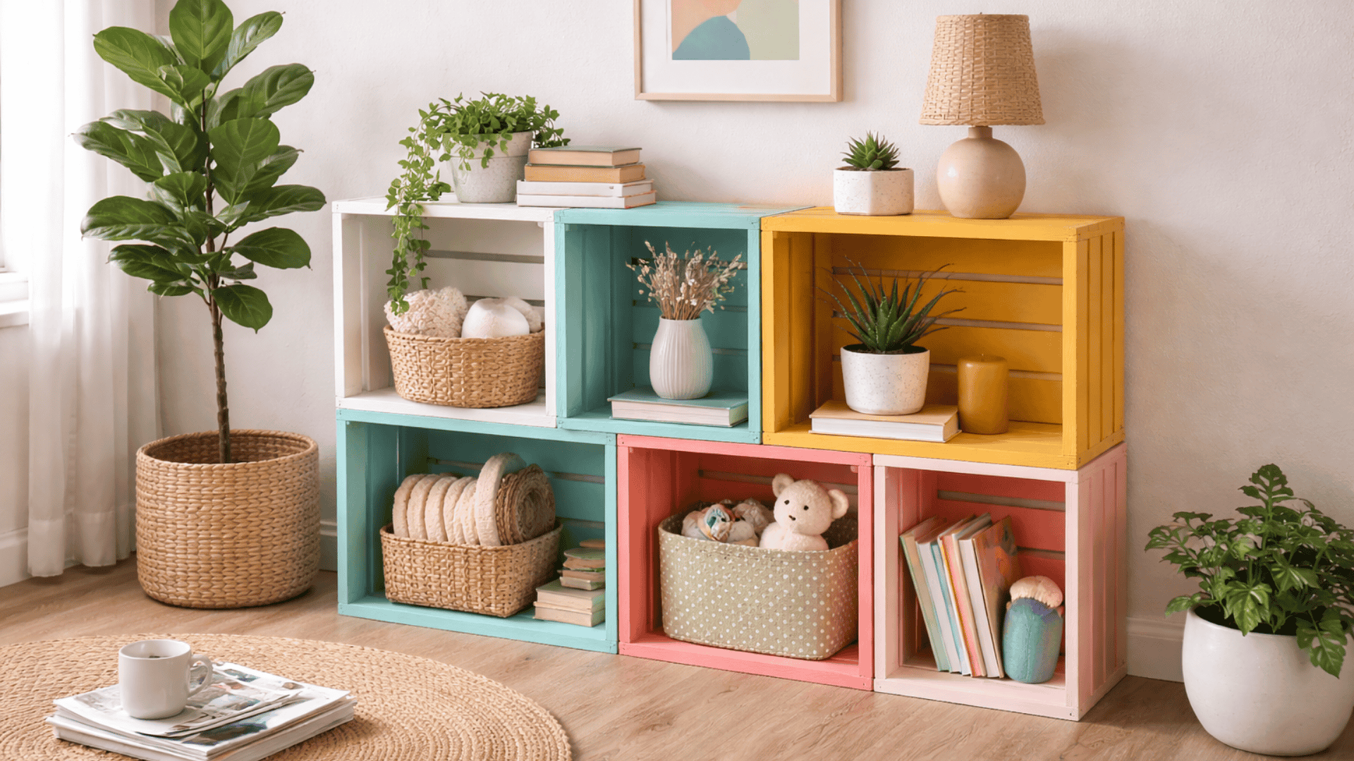 painted wooden crates