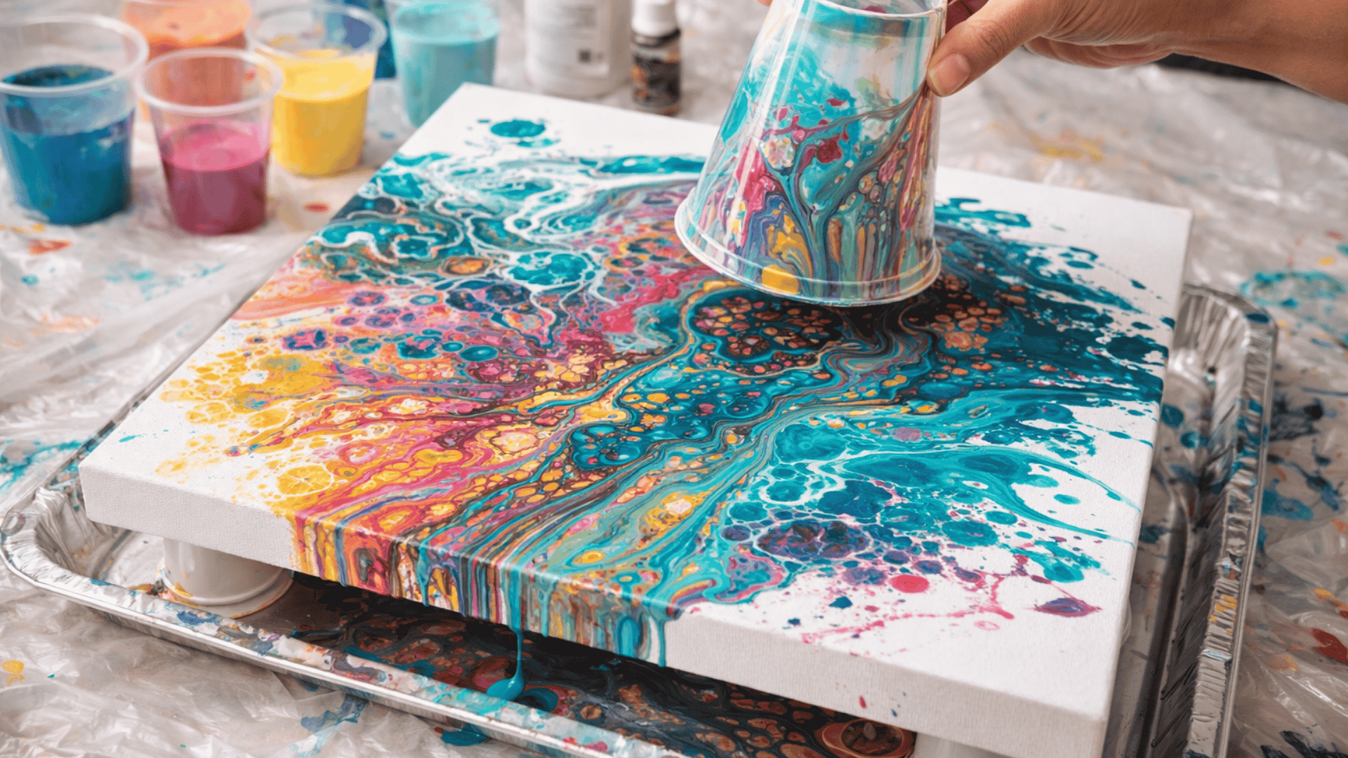 pour painting on canvas