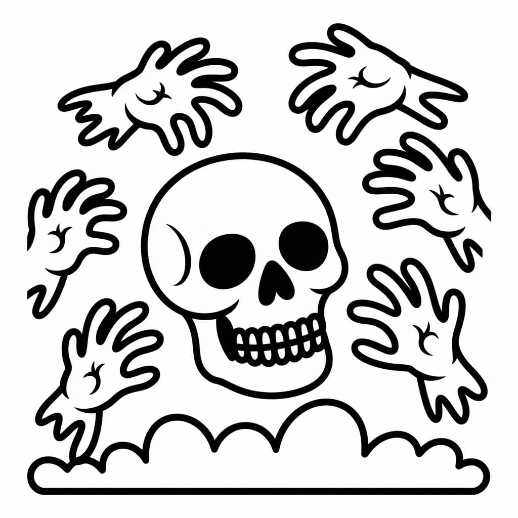 skull and zombie hands