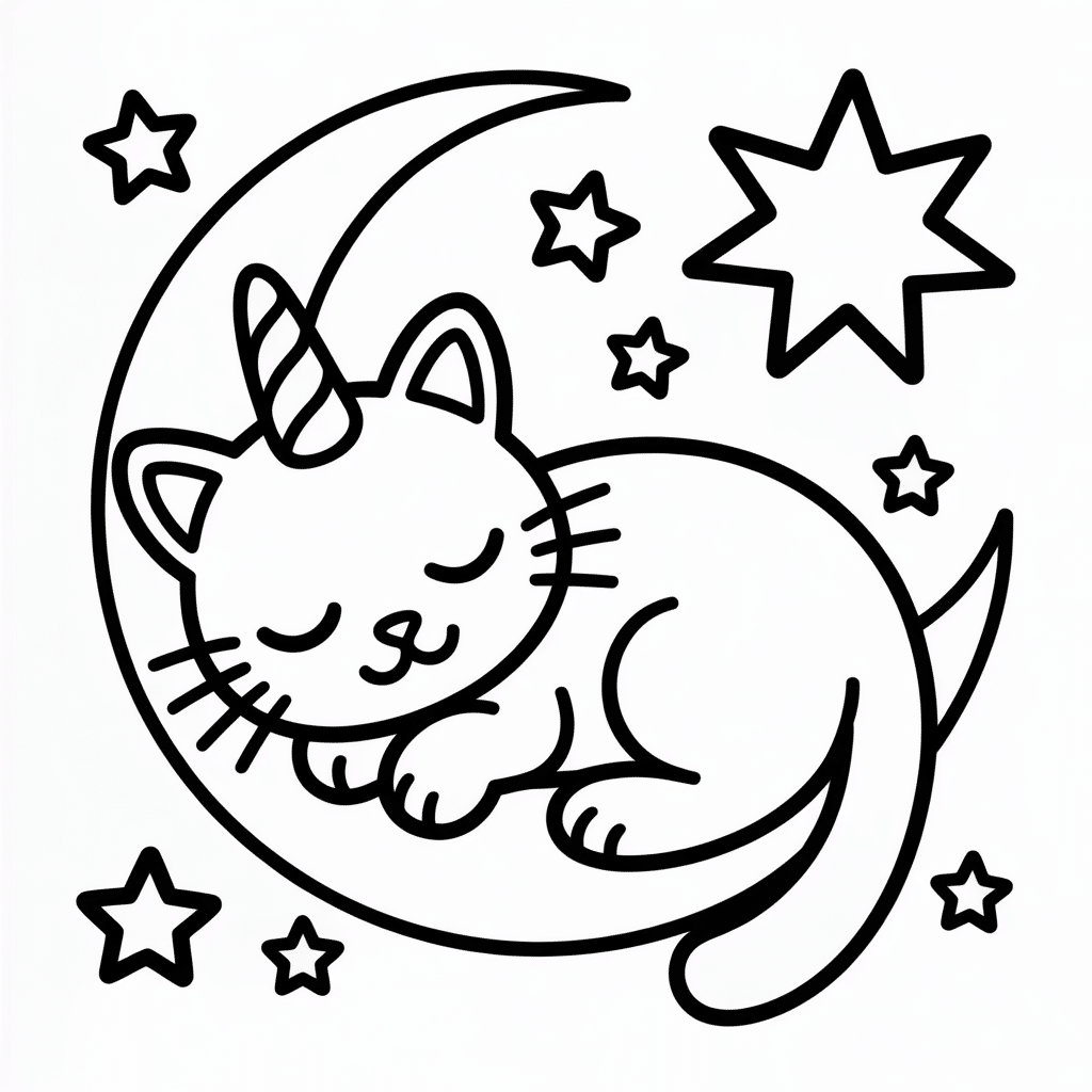 sleeping kittycorn with moon a serene