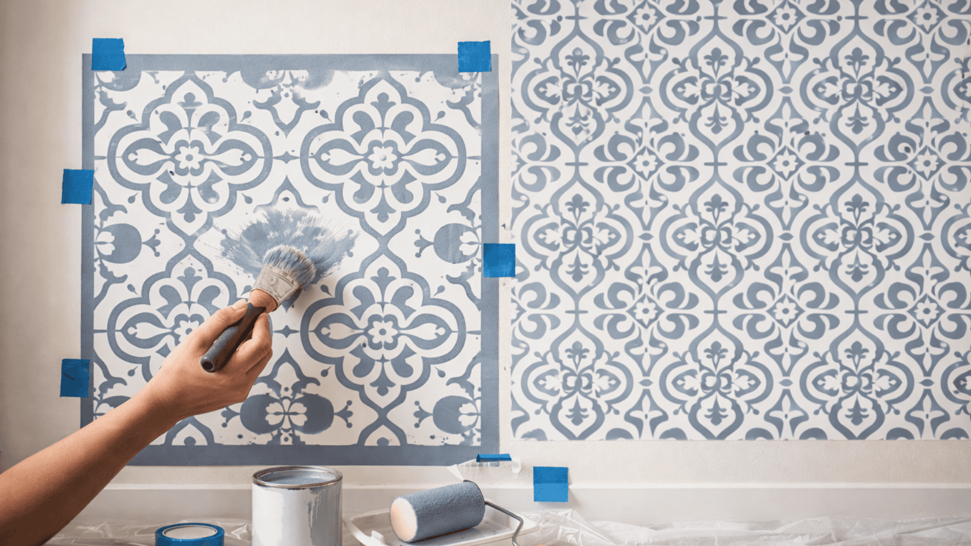 stenciled feature wall