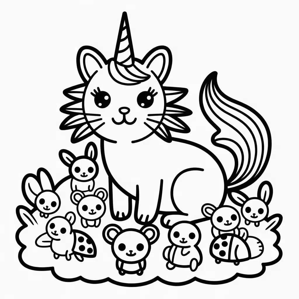 unicorn cat and its little friends