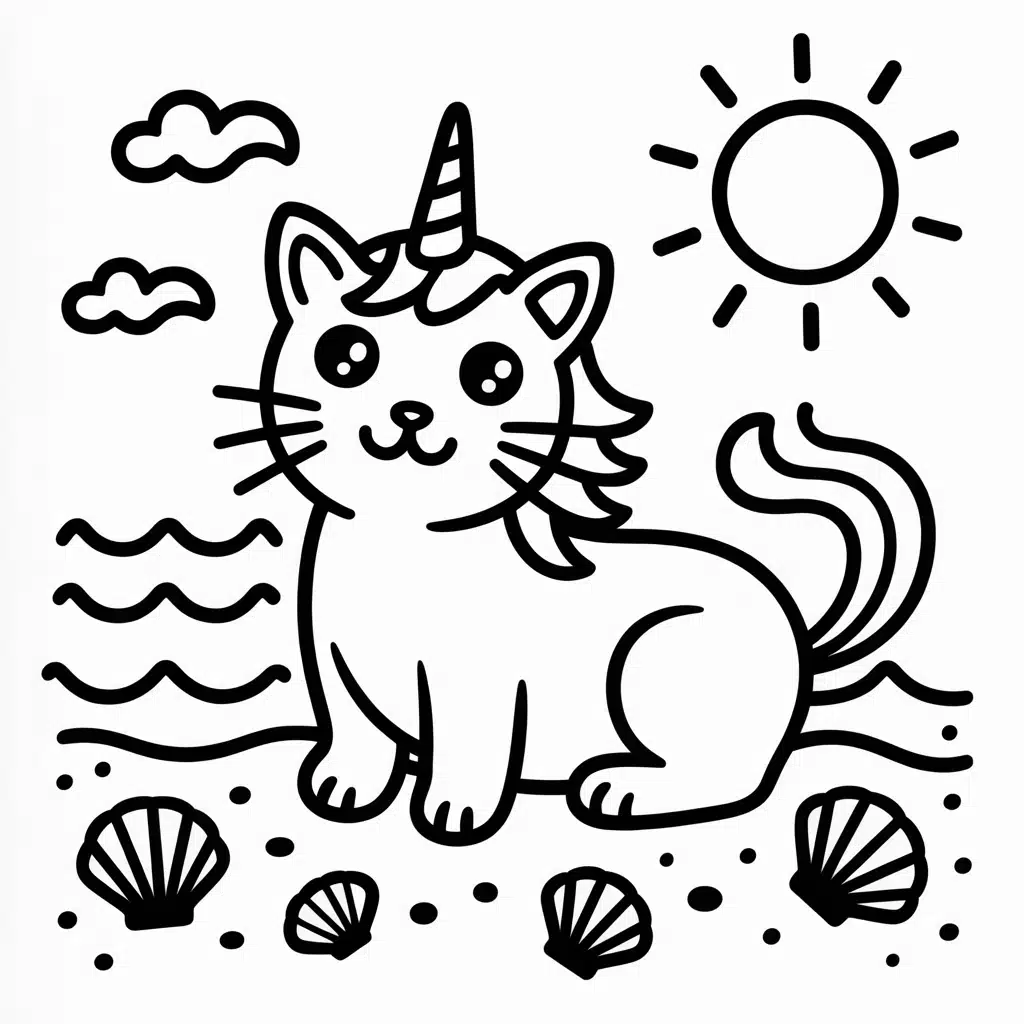 unicorn cat at the beach