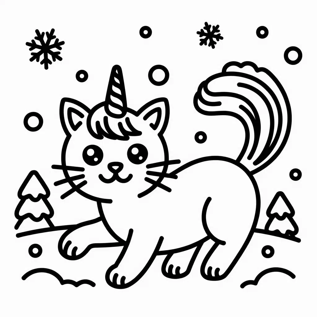 unicorn cat in a snowy landscape
