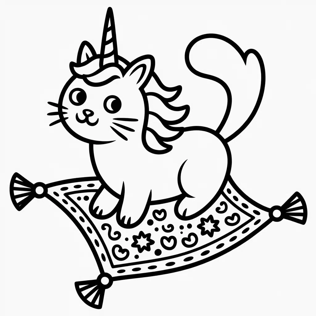 unicorn cat on a magic carpet