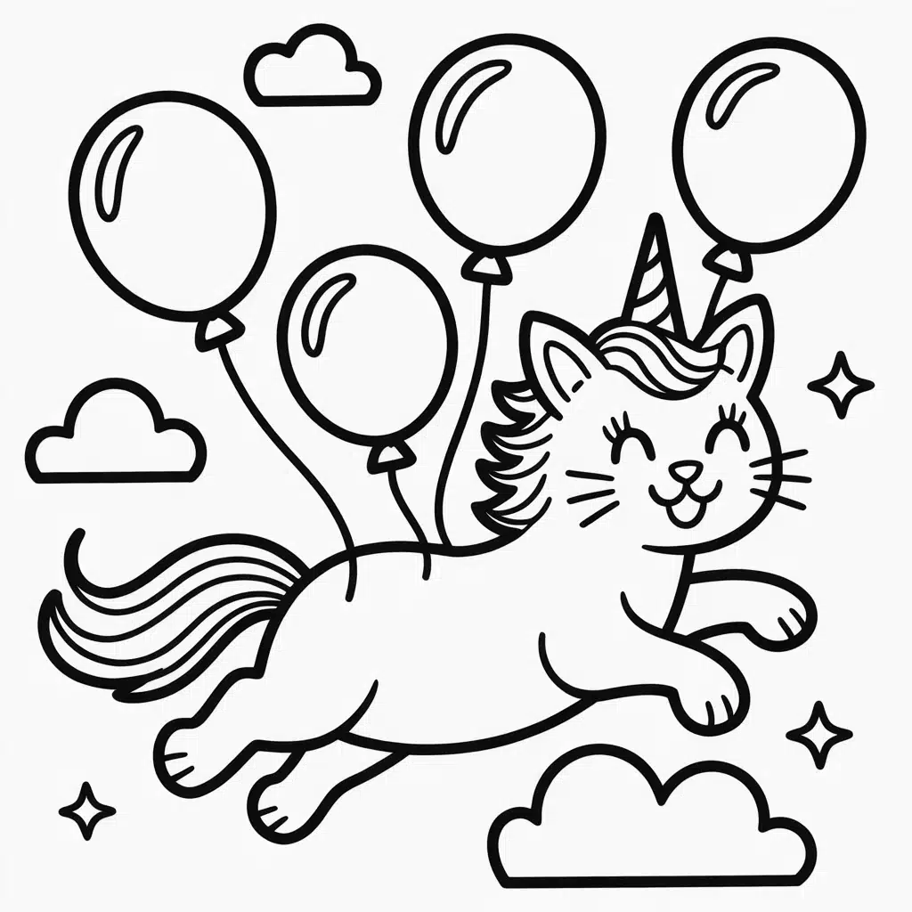 unicorn cat with balloons