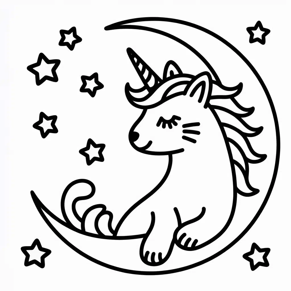 unicorn cat with stars and moon