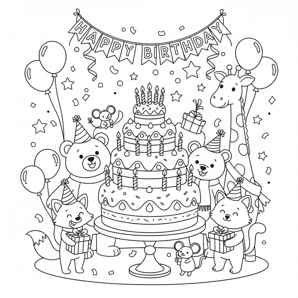 birthday coloring pages animals party