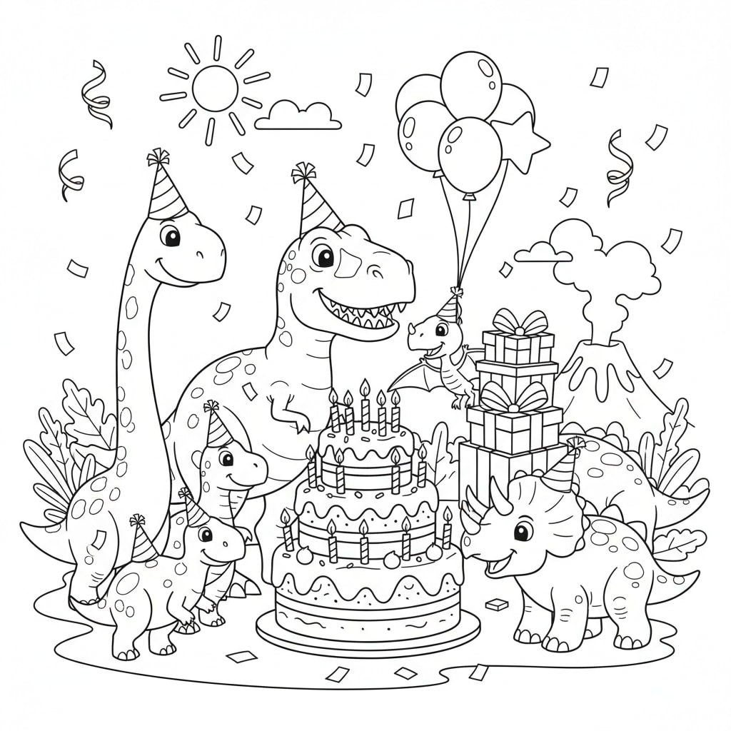 birthday coloring pages dinosaur